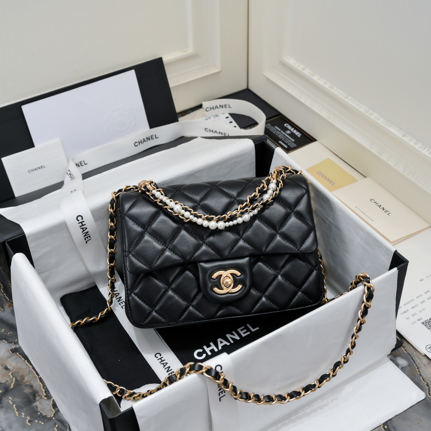 [TOP] CHANEL Classic Lambskin Flap Bags 17cm/19.5cm - Black/Pink - GHW