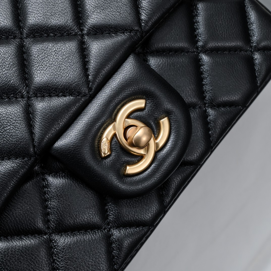 [TOP] CHANEL Classic Lambskin Flap Bags 17cm/19.5cm - Black/Pink - GHW