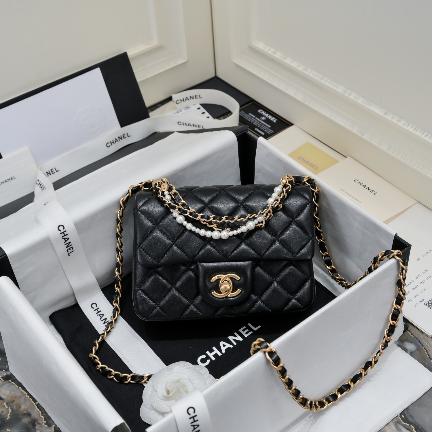 [TOP] CHANEL Classic Lambskin Flap Bags 17cm/19.5cm - Black/Pink - GHW