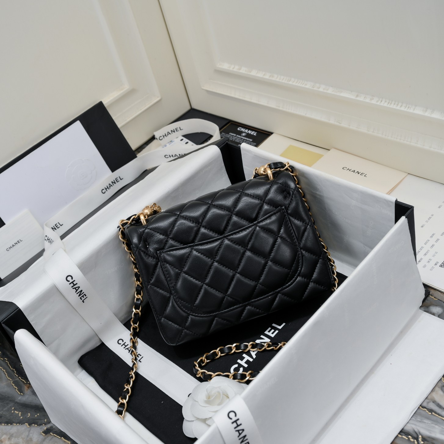 [TOP] CHANEL Classic Lambskin Flap Bags 17cm/19.5cm - Black/Pink - GHW