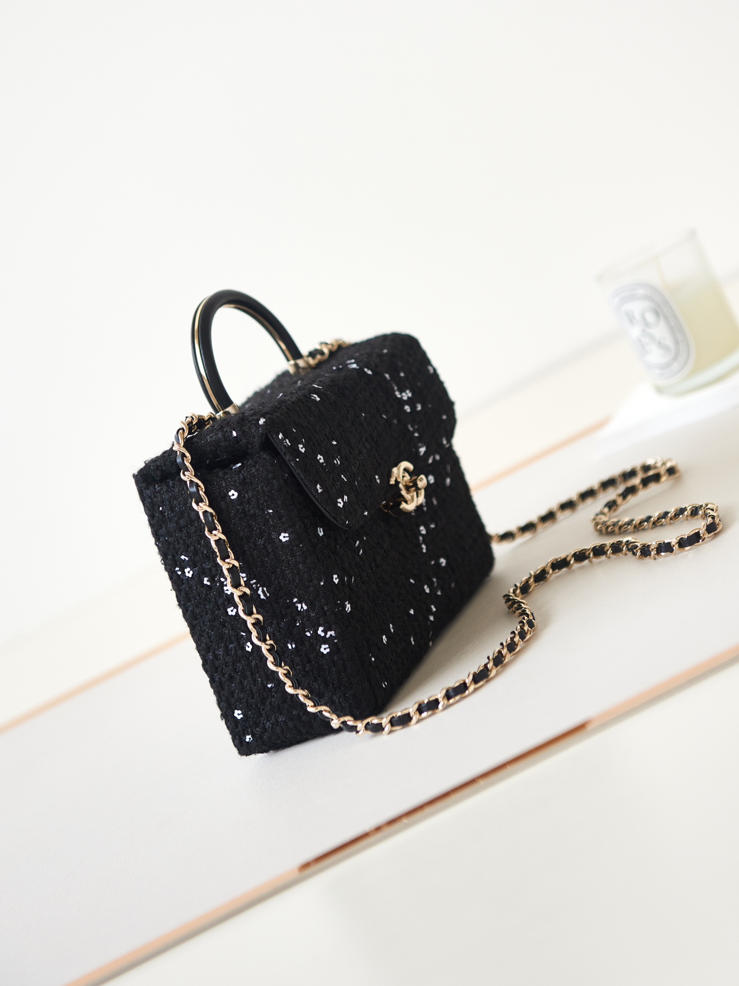 [TOP] CHANEL 23k Handle Box Bag 13.5×19×8cm - GHW - Black