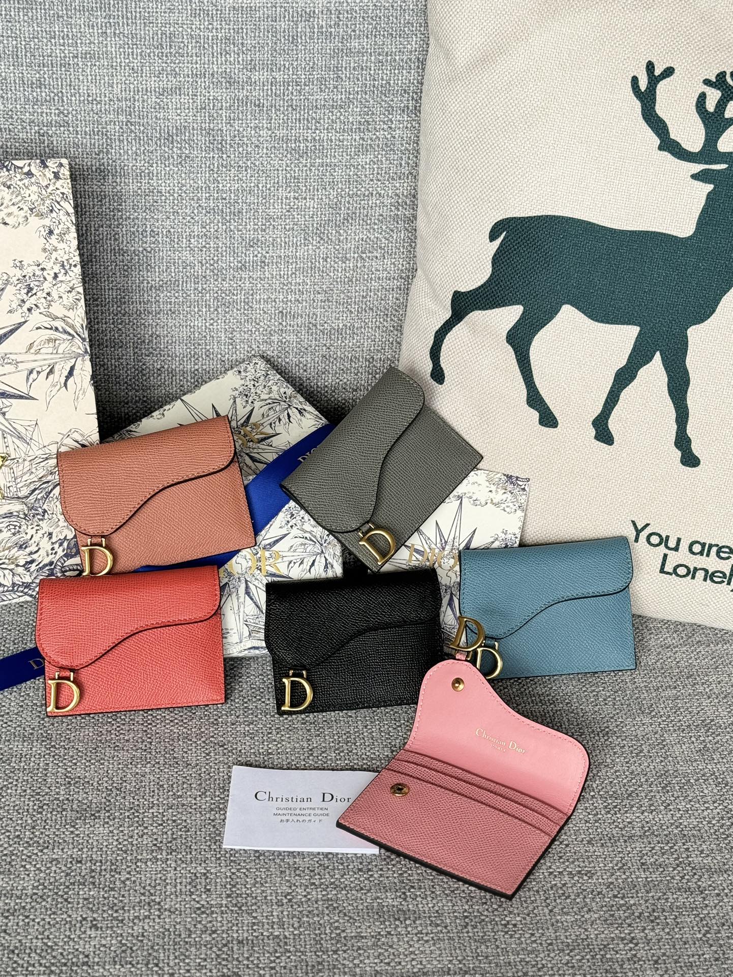[TOP] Christian Dior Calfskin Saddle Lychee Patterned Card Bags - 6 Colors