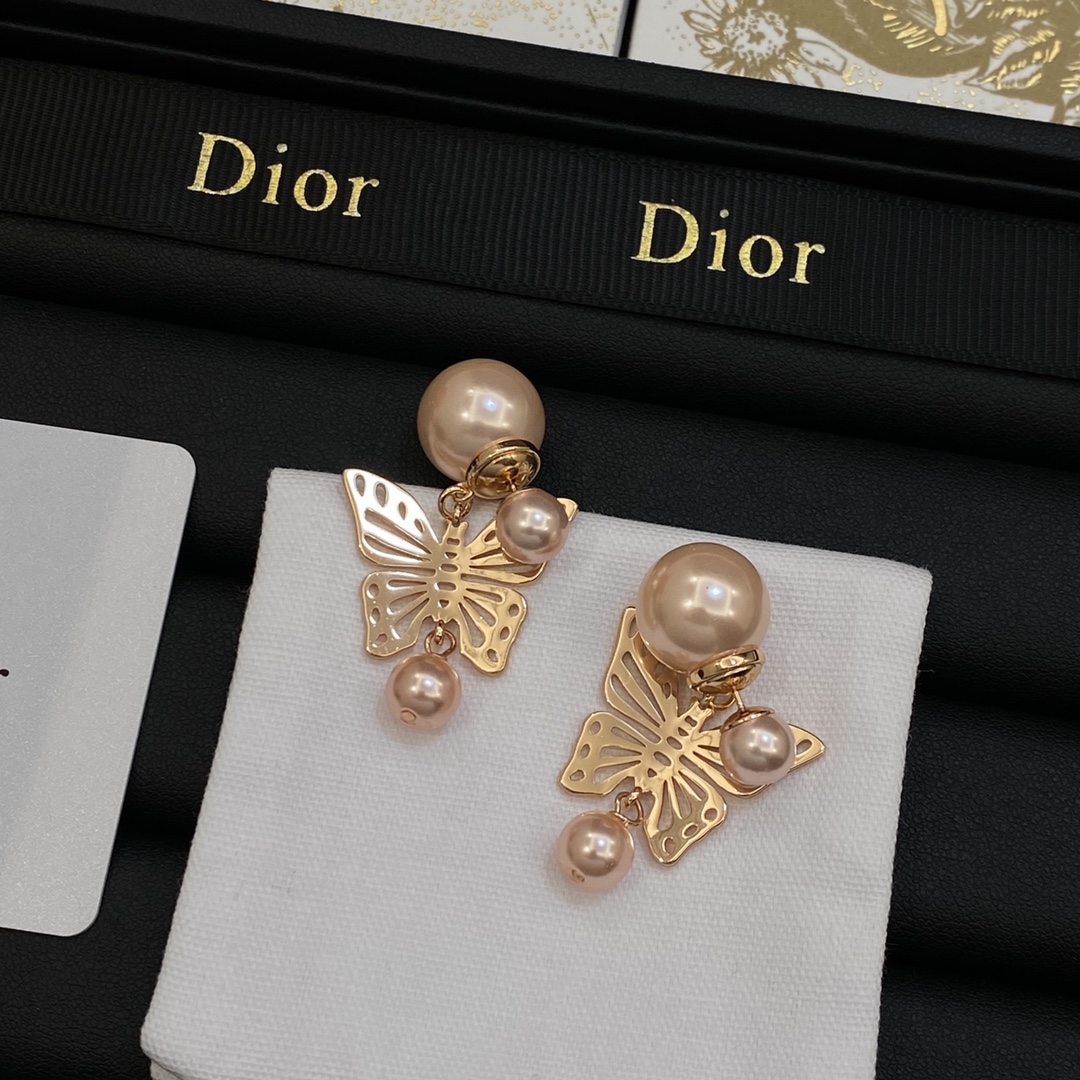 [TOP] Christian Dior Butterfly/Pearl Earrings - Rose Gold
