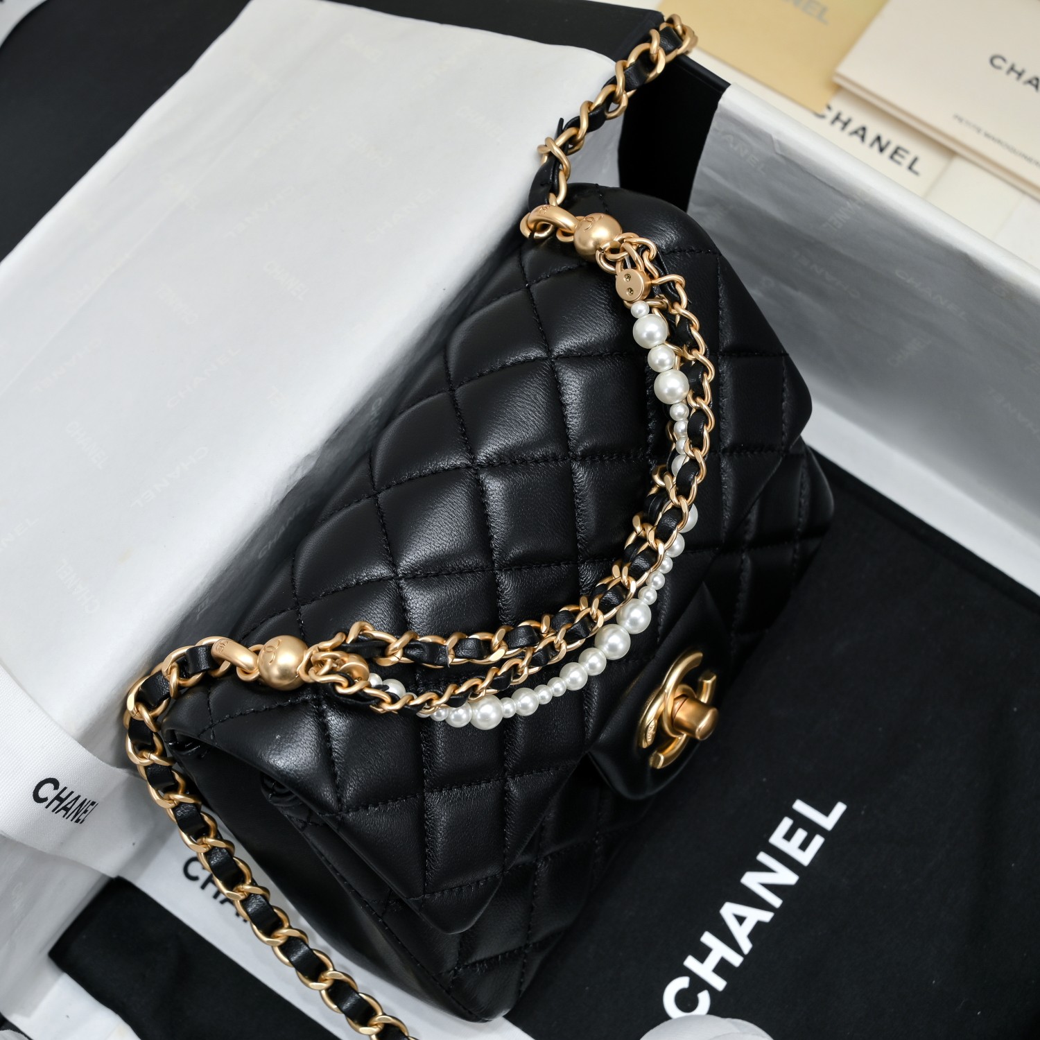 [TOP] CHANEL Classic Lambskin Flap Bags 17cm/19.5cm - Black/Pink - GHW