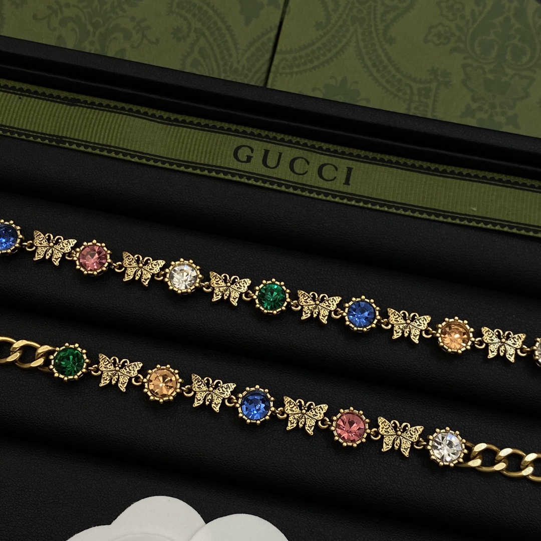 [TOP] GUCCI Butterfly/Crystal Earrings/Necklace/Bracelet - Gold
