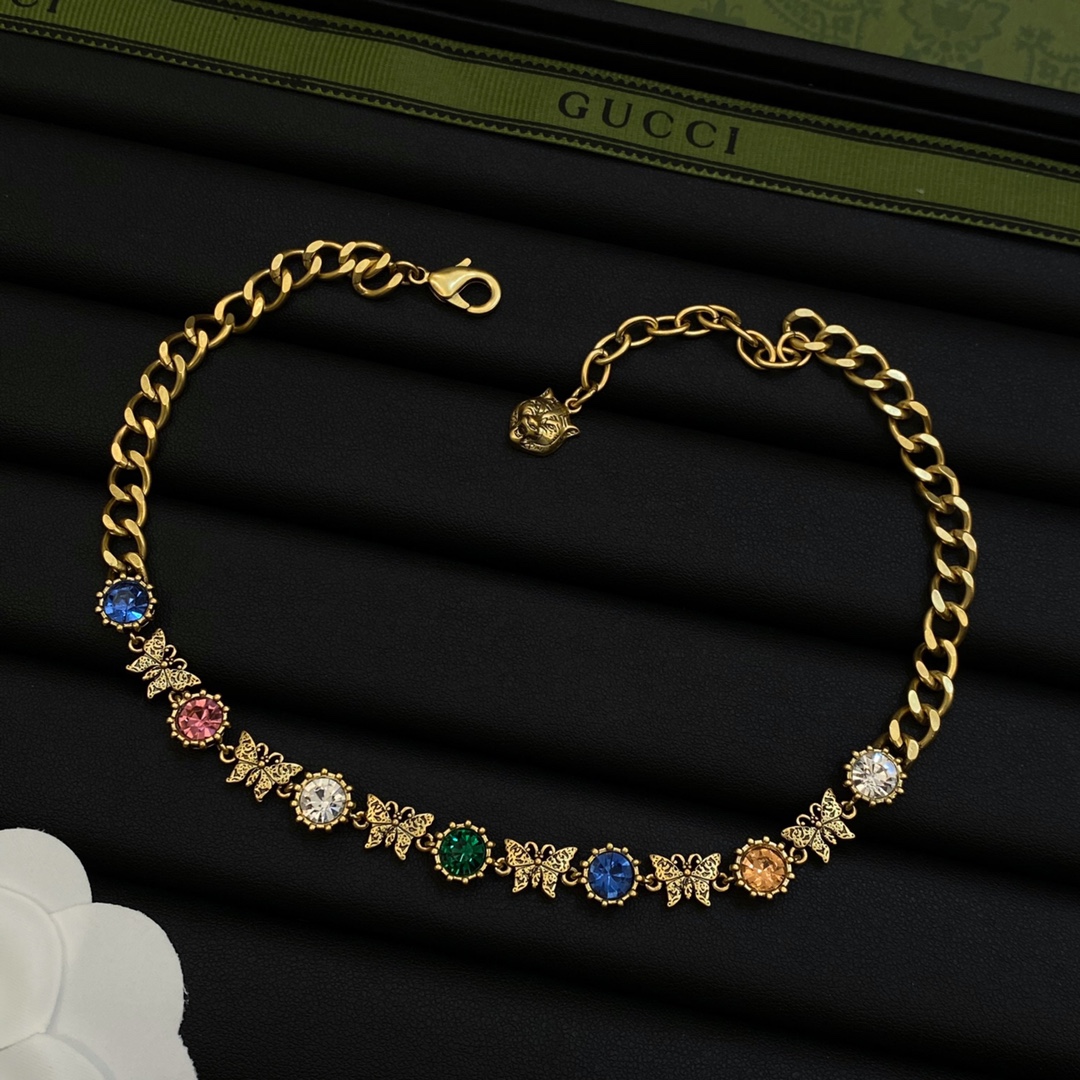 [TOP] GUCCI Butterfly/Crystal Earrings/Necklace/Bracelet - Gold