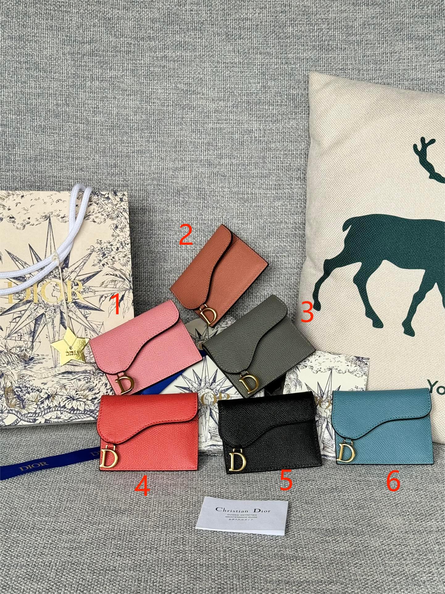 [TOP] Christian Dior Calfskin Saddle Lychee Patterned Card Bags - 6 Colors