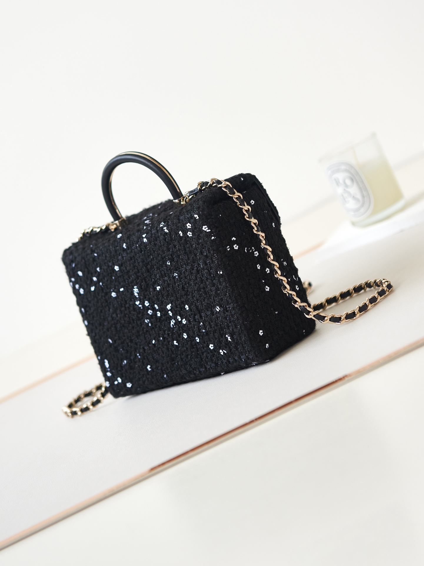 [TOP] CHANEL 23k Handle Box Bag 13.5×19×8cm - GHW - Black