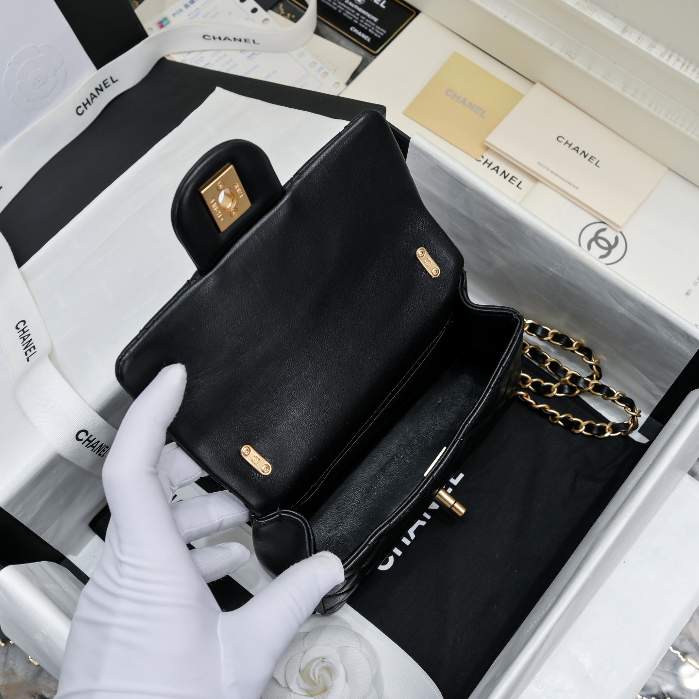 [TOP] CHANEL Classic Lambskin Flap Bags 17cm/19.5cm - Black/Pink - GHW