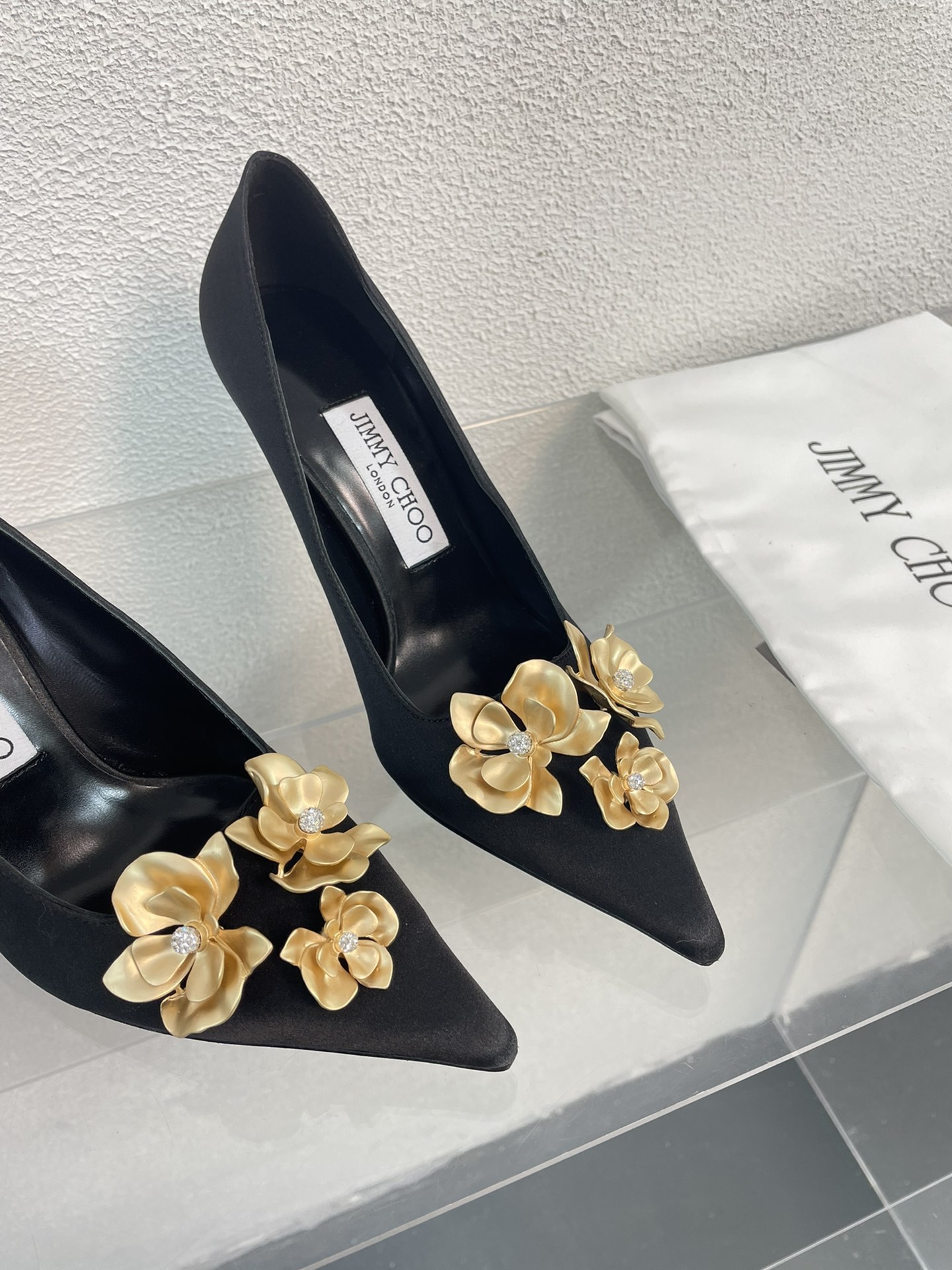 [TOP] Jimmy Choo Gilded Floral High Heels - Black