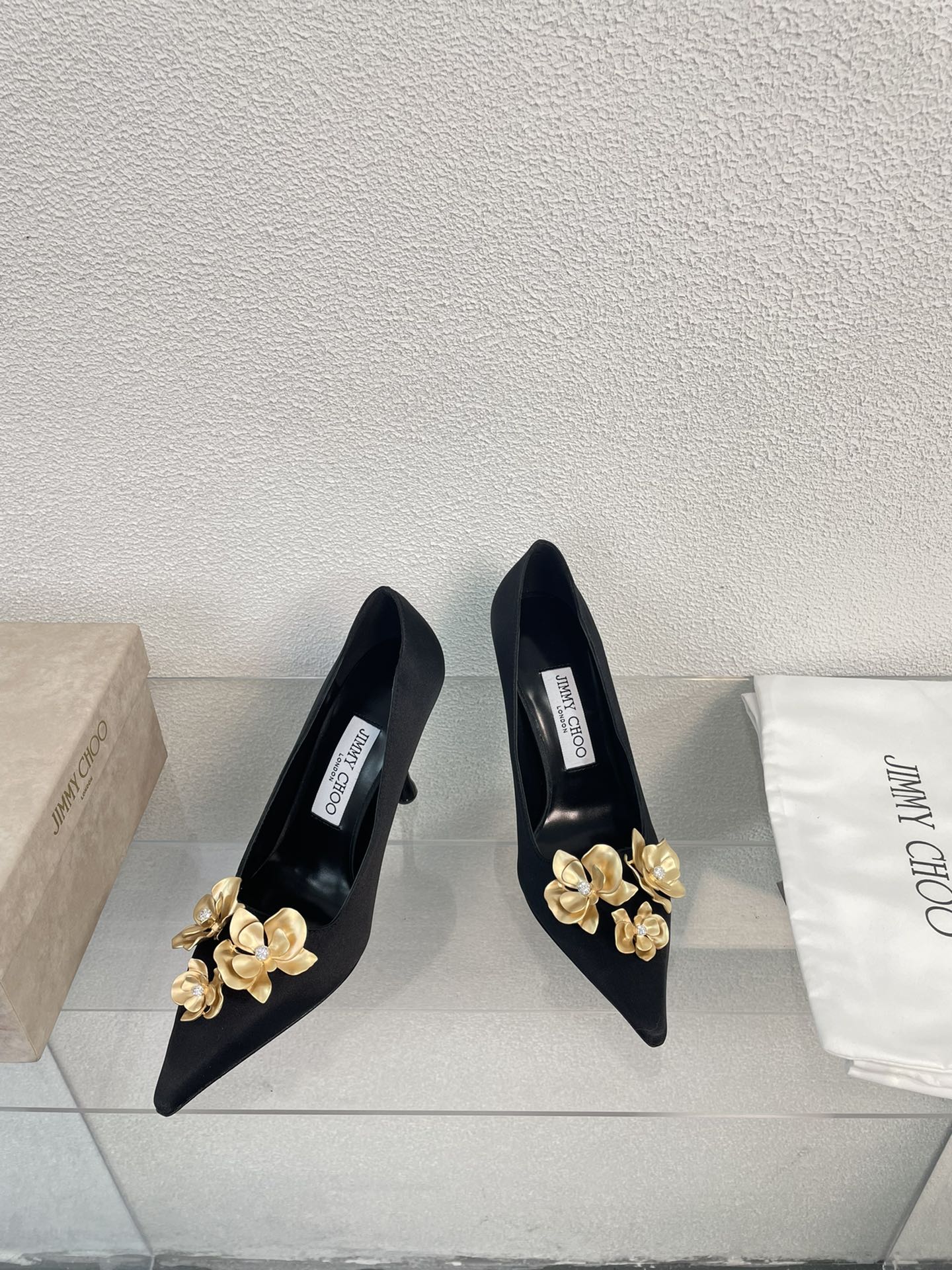 [TOP] Jimmy Choo Gilded Floral High Heels - Black