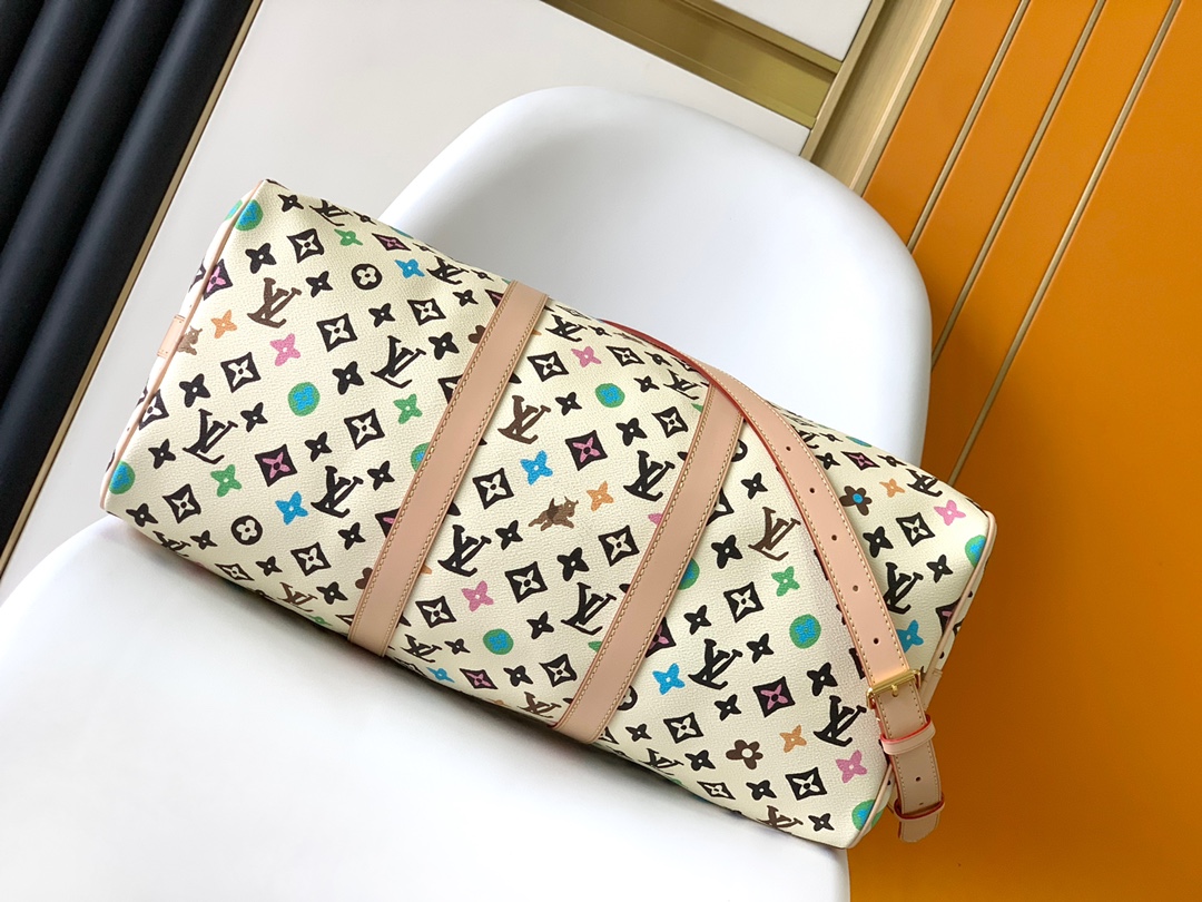 [TOP] Louis Vuitton LV Damier Graphite Leather Keepall Bag 50cm