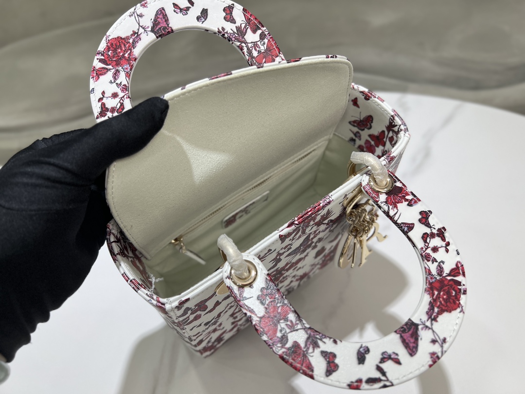 [TOP] Christian Dior White Calfskin leather Lady Dior Bags 20x17x8CM - Red - GHW