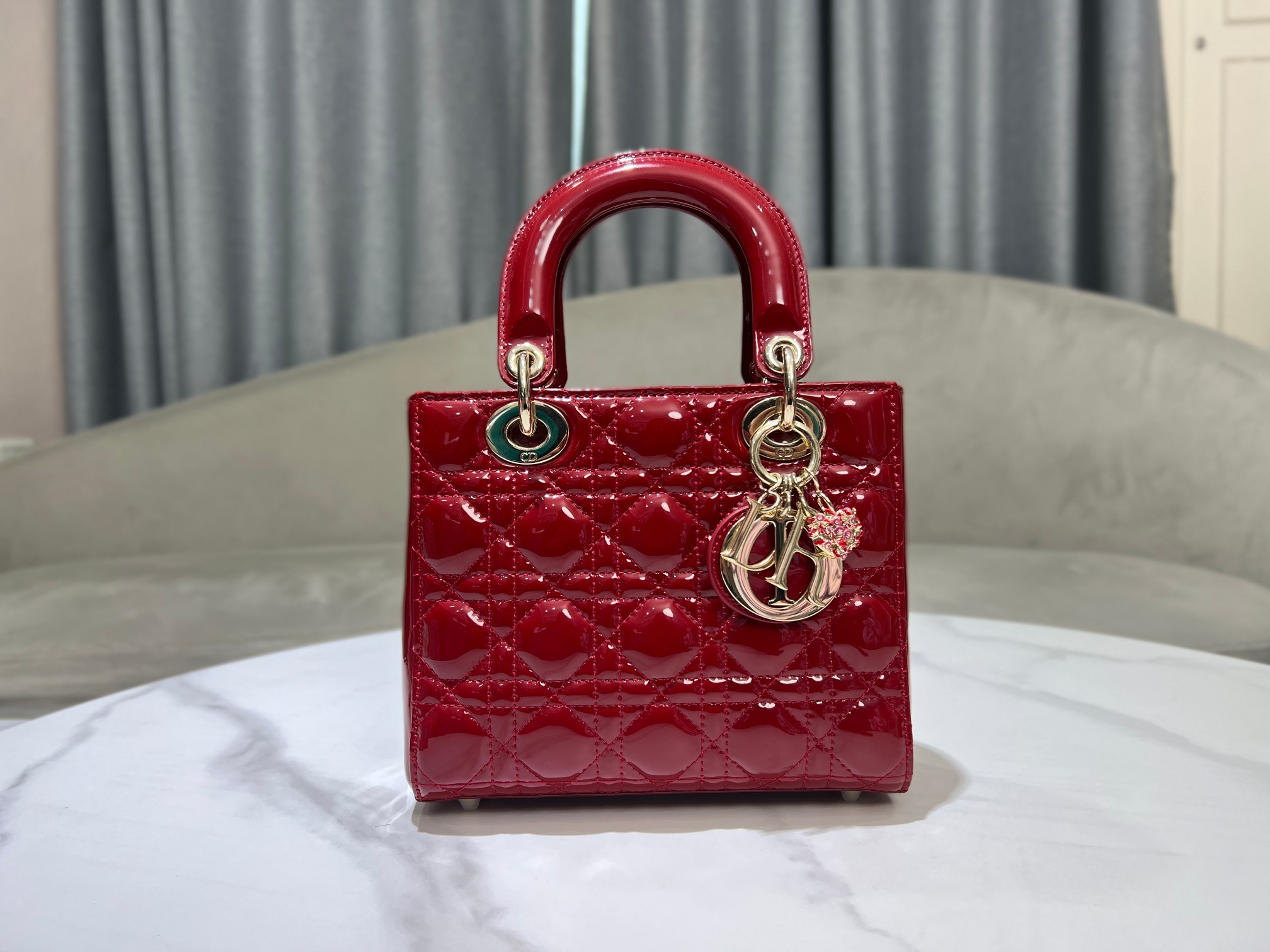 [TOP] Christian Dior Lacquered Butterfly Heart Shaped Lady Dior Bags 20x17x8CM - GHW