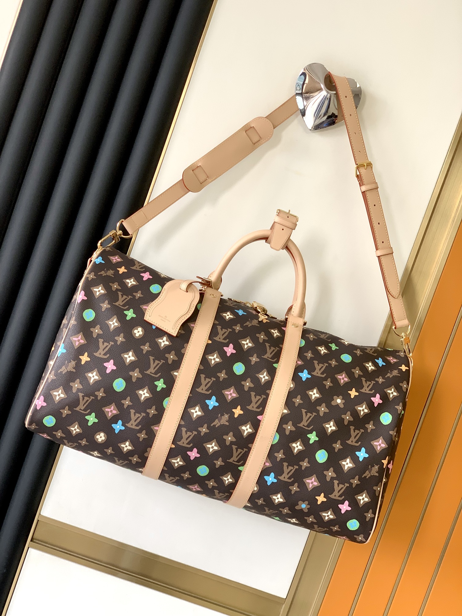 [TOP] Louis Vuitton LV Damier Graphite Leather Keepall Bag 50cm