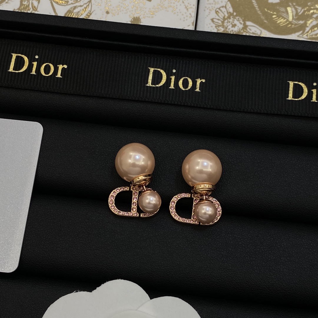[TOP] Christian Dior Earrings with Pearl and Rhinestones - Rose Gold