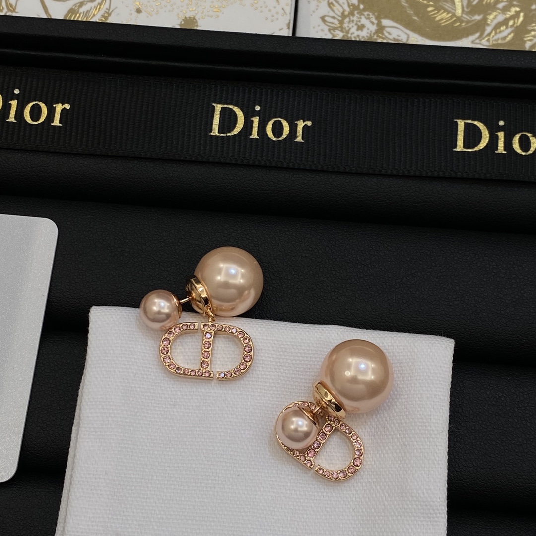 [TOP] Christian Dior Earrings with Pearl and Rhinestones - Rose Gold