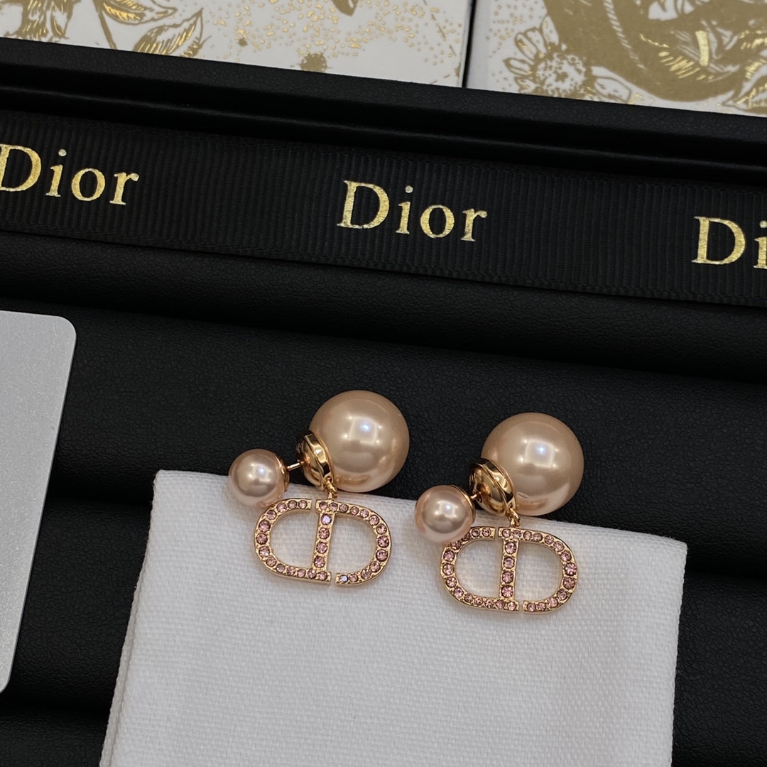 [TOP] Christian Dior Earrings with Pearl and Rhinestones - Rose Gold