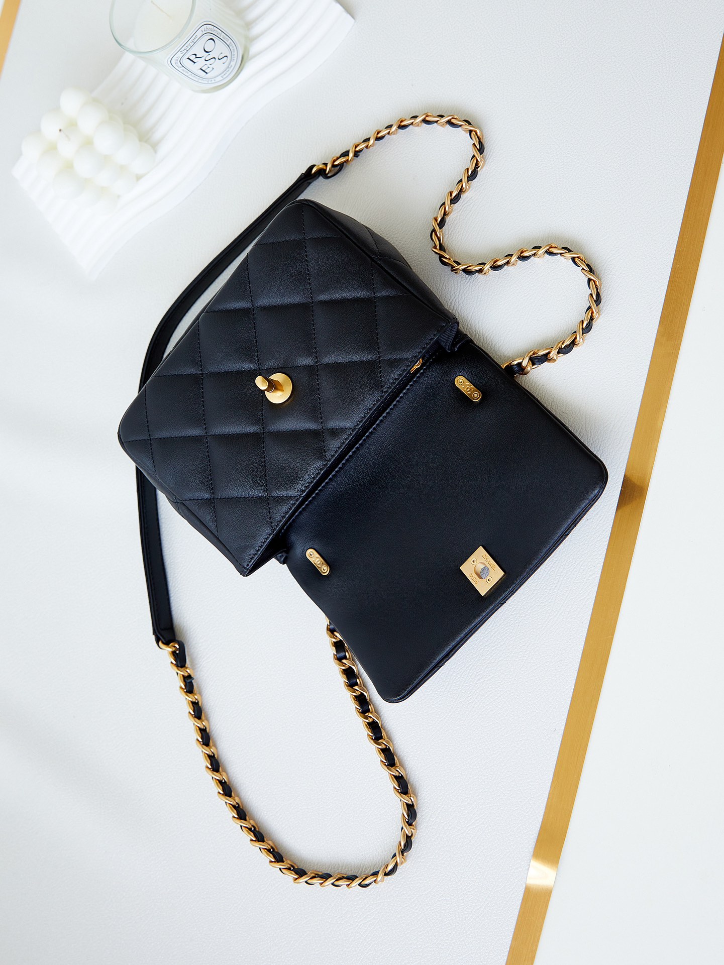 [TOP] CHANEL 23B Gold Coin Cap Bag 13×17×6cm - Black&GHW