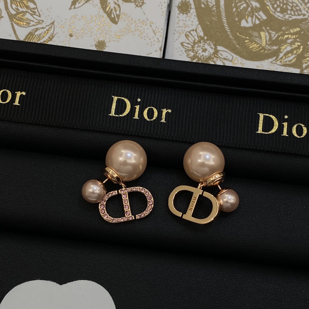 [TOP] Christian Dior Earrings with Pearl and Rhinestones - Rose Gold