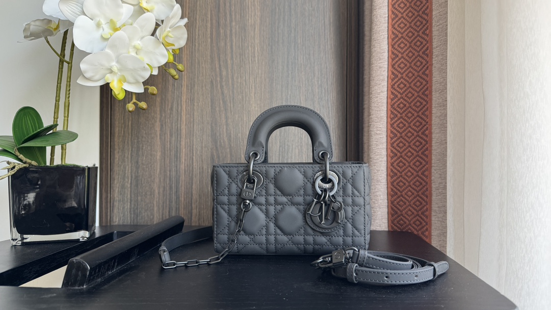[TOP] Christian Dior Frosted Micro MINI Lady D-Joy Bags 16*5.5*10cm - Grey