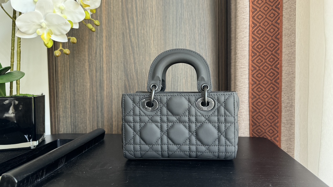 [TOP] Christian Dior Frosted Micro MINI Lady D-Joy Bags 16*5.5*10cm - Grey