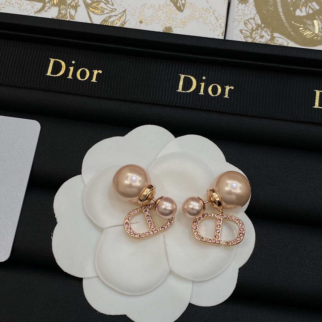 [TOP] Christian Dior Earrings with Pearl and Rhinestones - Rose Gold
