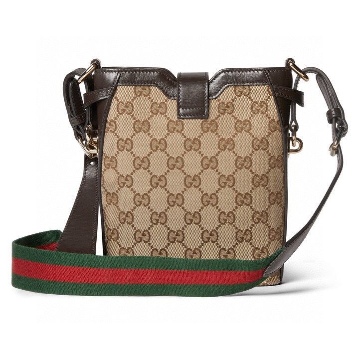 [TOP] GUCCI Canvas Leather Crossbody Bag 18.5x20.5x12.5cm - Coffee Color
