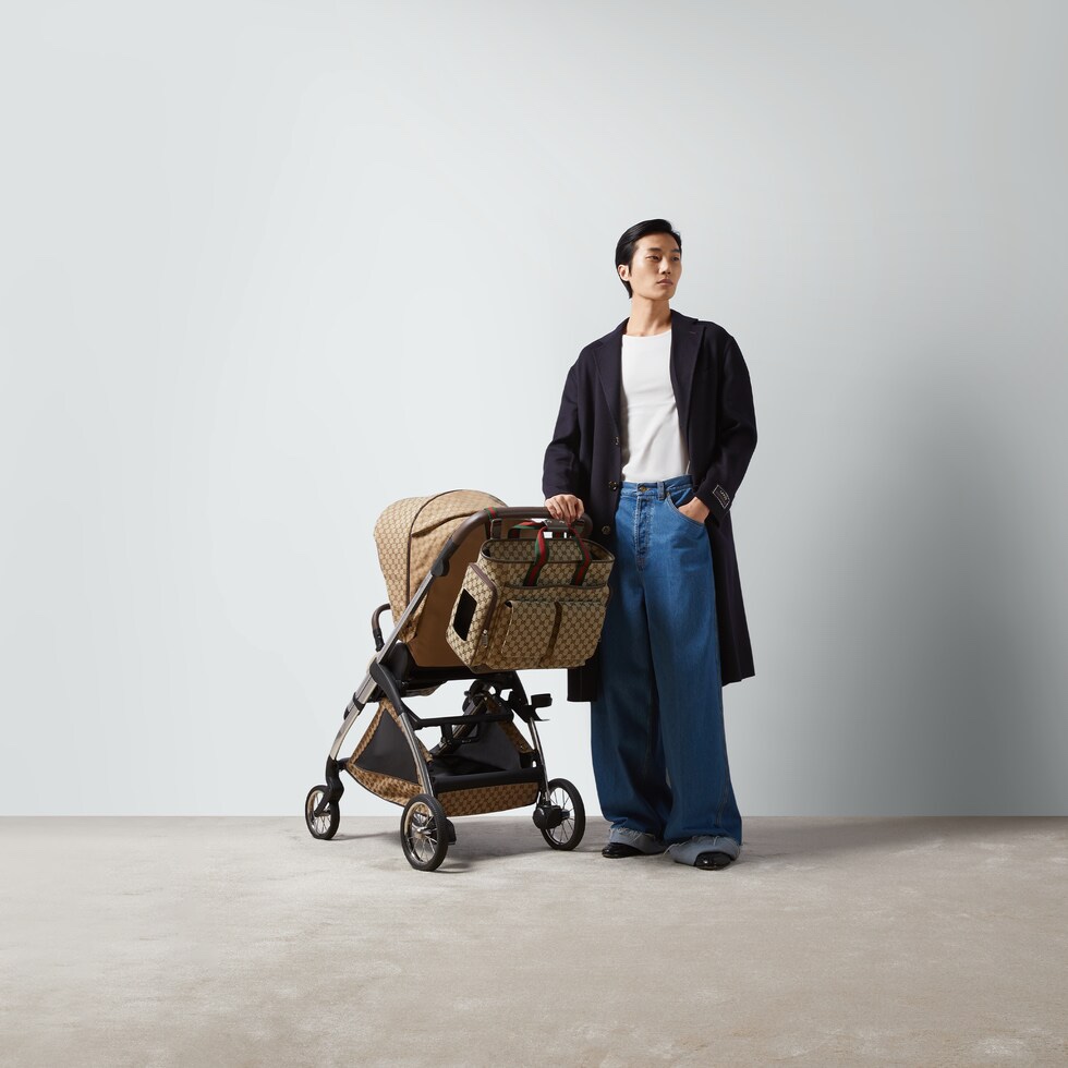 [TOP] GUCCI Large Fabric With Leather Handbag 40x35x20cm