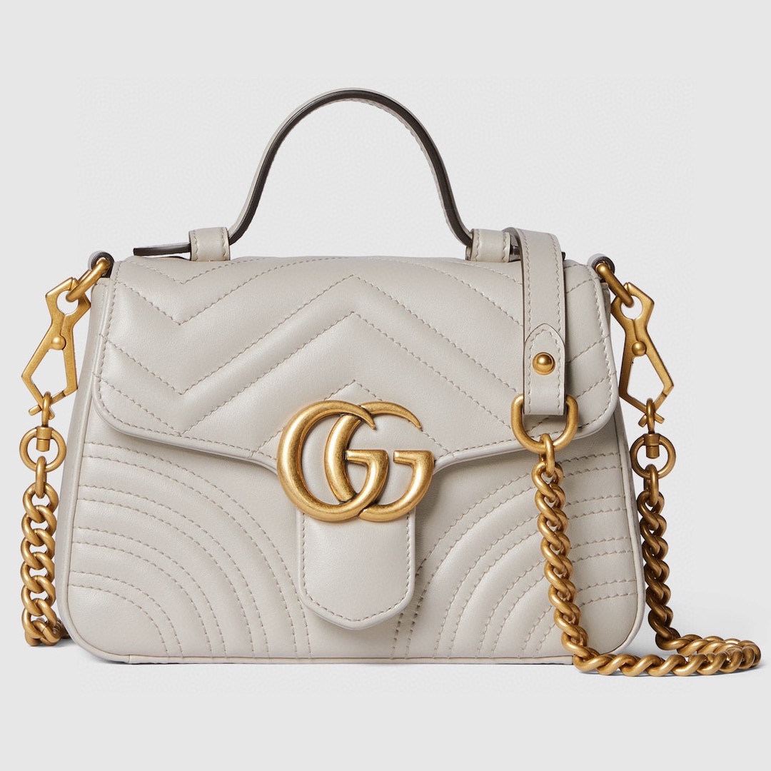[TOP] GUCCI GG Marmont Mini Handbag 20x14x8cm - White&GHW