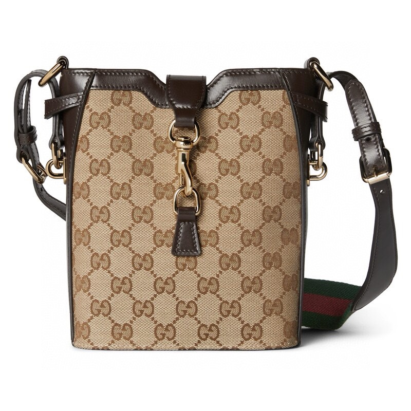 [TOP] GUCCI Canvas Leather Crossbody Bag 18.5x20.5x12.5cm - Coffee Color