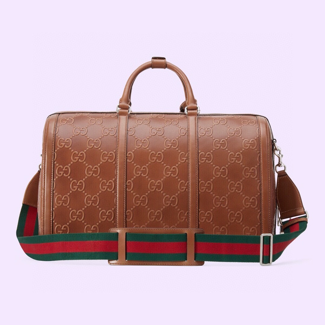 [TOP] GUCCI Calfskin Printed Embossed Travel Bag 45x29x25cm - Brown