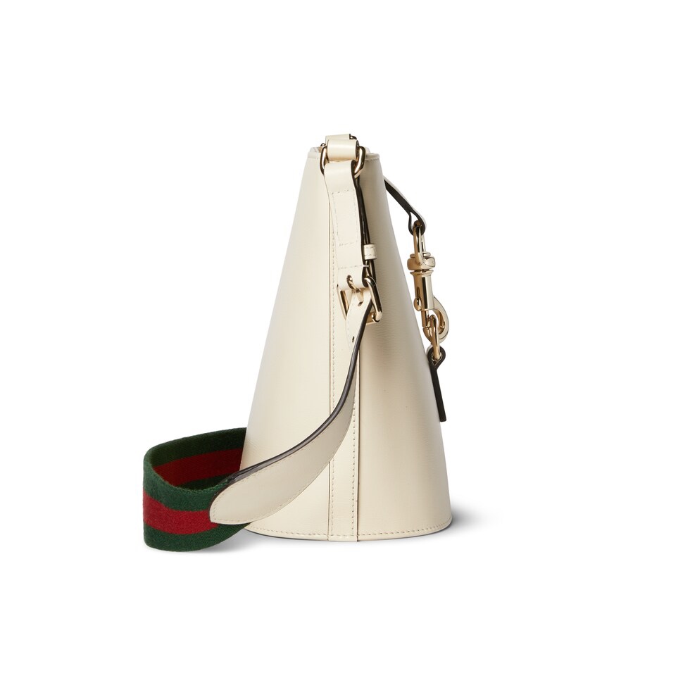 [TOP] GUCCI Leather Bucket Bags 18.5x20.5x12.5cm - White/Black