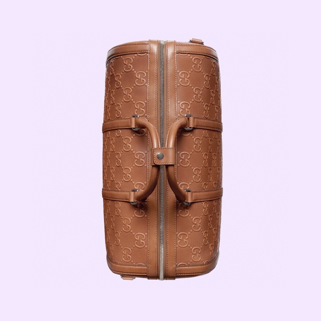 [TOP] GUCCI Calfskin Printed Embossed Travel Bag 45x29x25cm - Brown