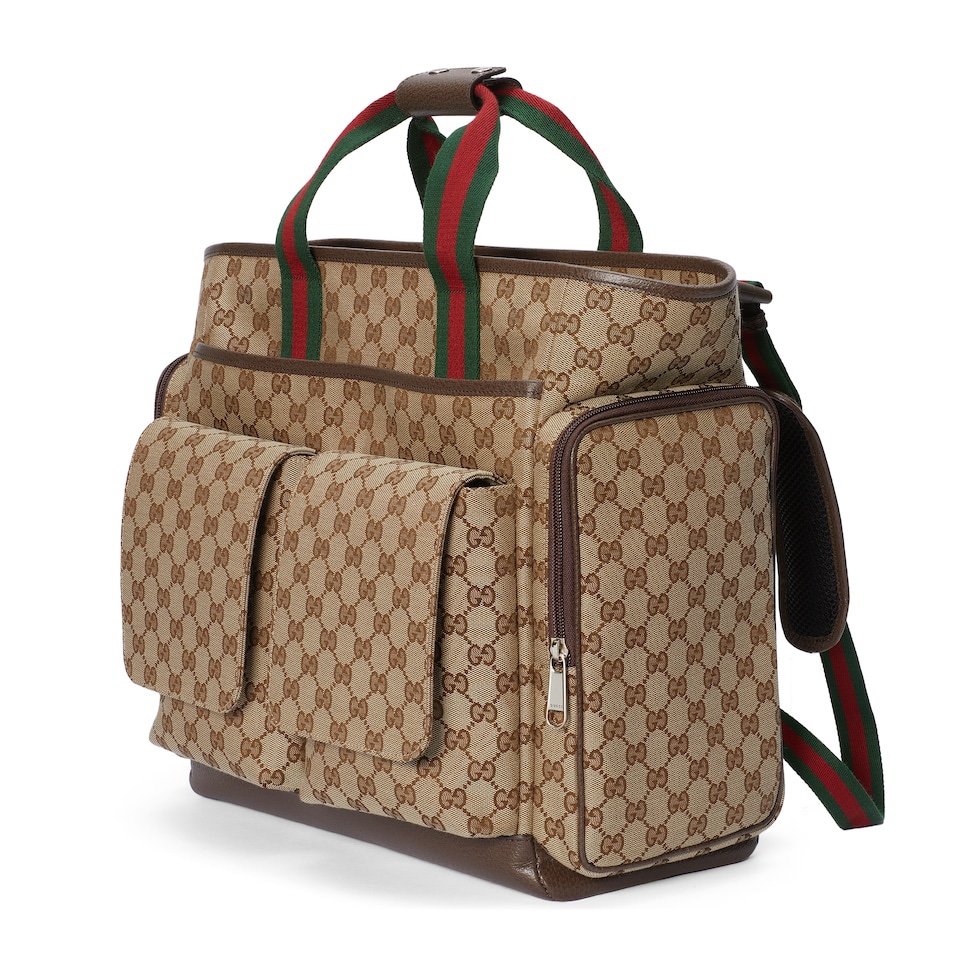 [TOP] GUCCI Large Fabric With Leather Handbag 40x35x20cm