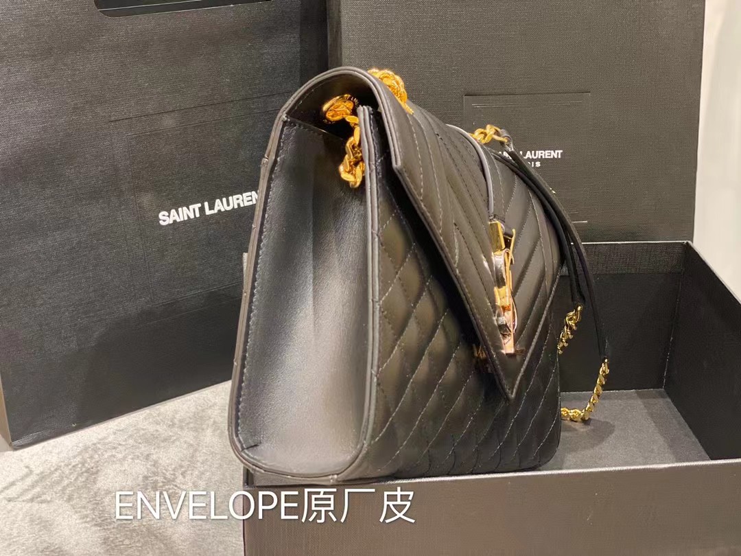[TOP] Yves Saint Laurent YSL Envelop Shoulder Bag Lamskin Medium - BLACK&GHW