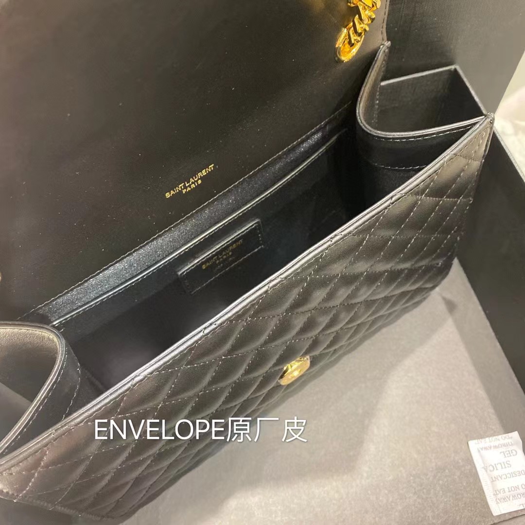 [TOP] Yves Saint Laurent YSL Envelop Shoulder Bag Lamskin Medium - BLACK&GHW