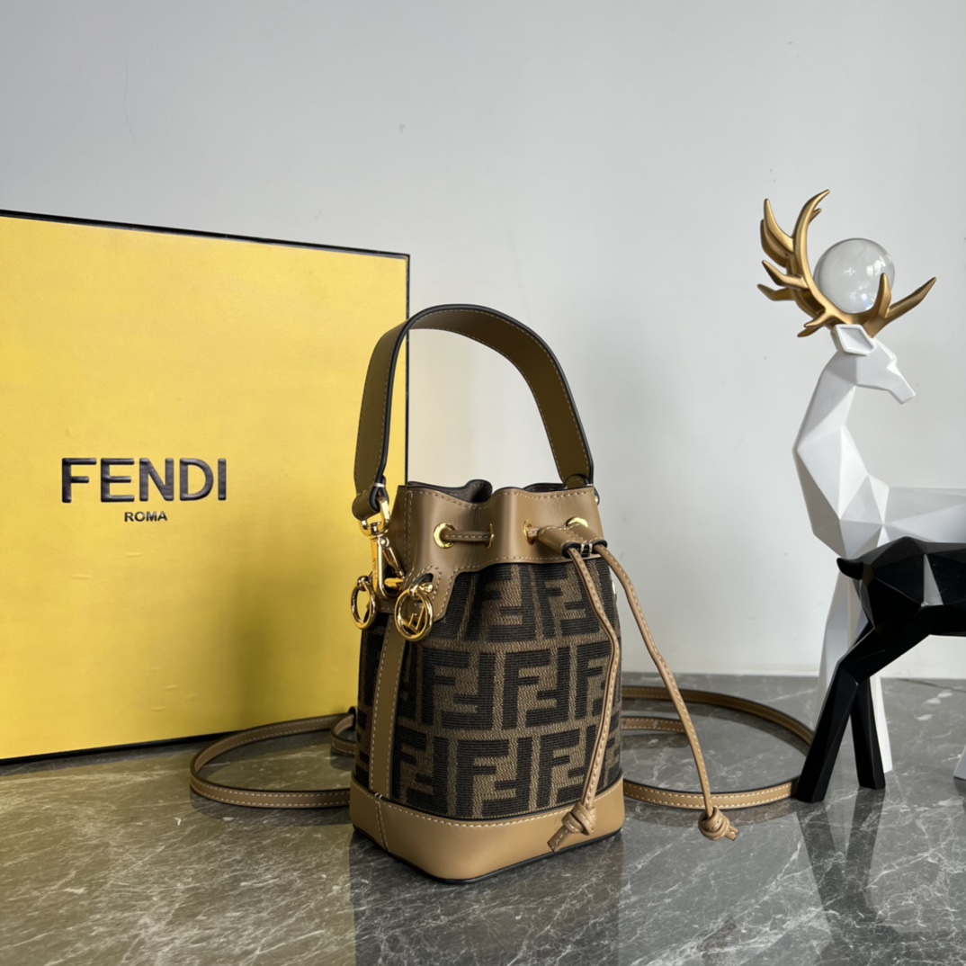 [TOP] FENDI Mon Tresor Mini Classic Vintage FF Fabric Bucket Bag - GHW