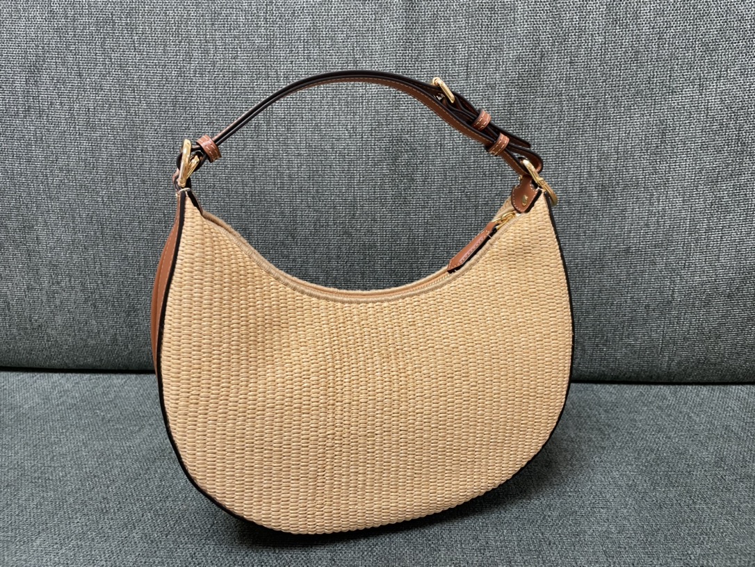 [TOP] FENDI Small Straw Weaving Fendigraphy Bags 10×29×24.5cm - Beige&GHW