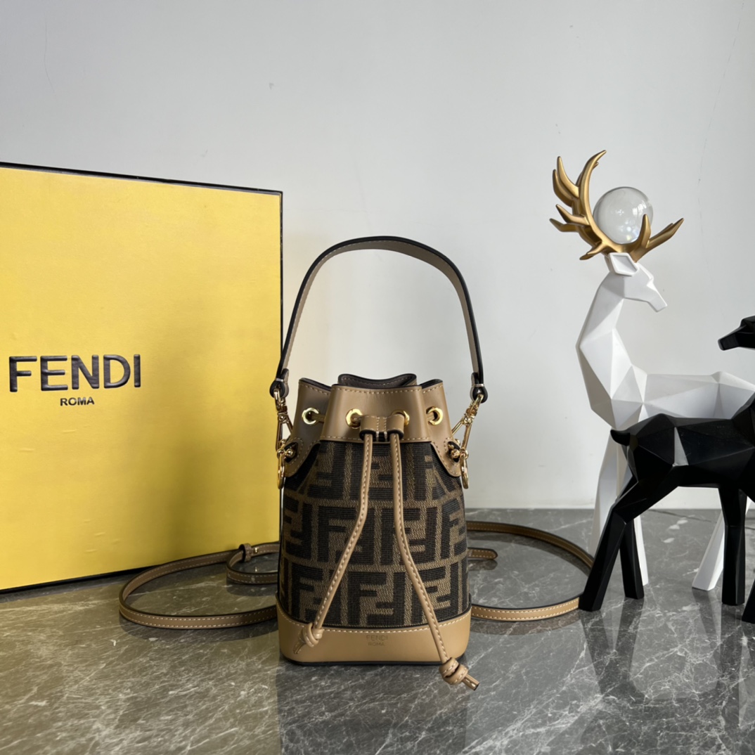 [TOP] FENDI Mon Tresor Mini Classic Vintage FF Fabric Bucket Bag - GHW
