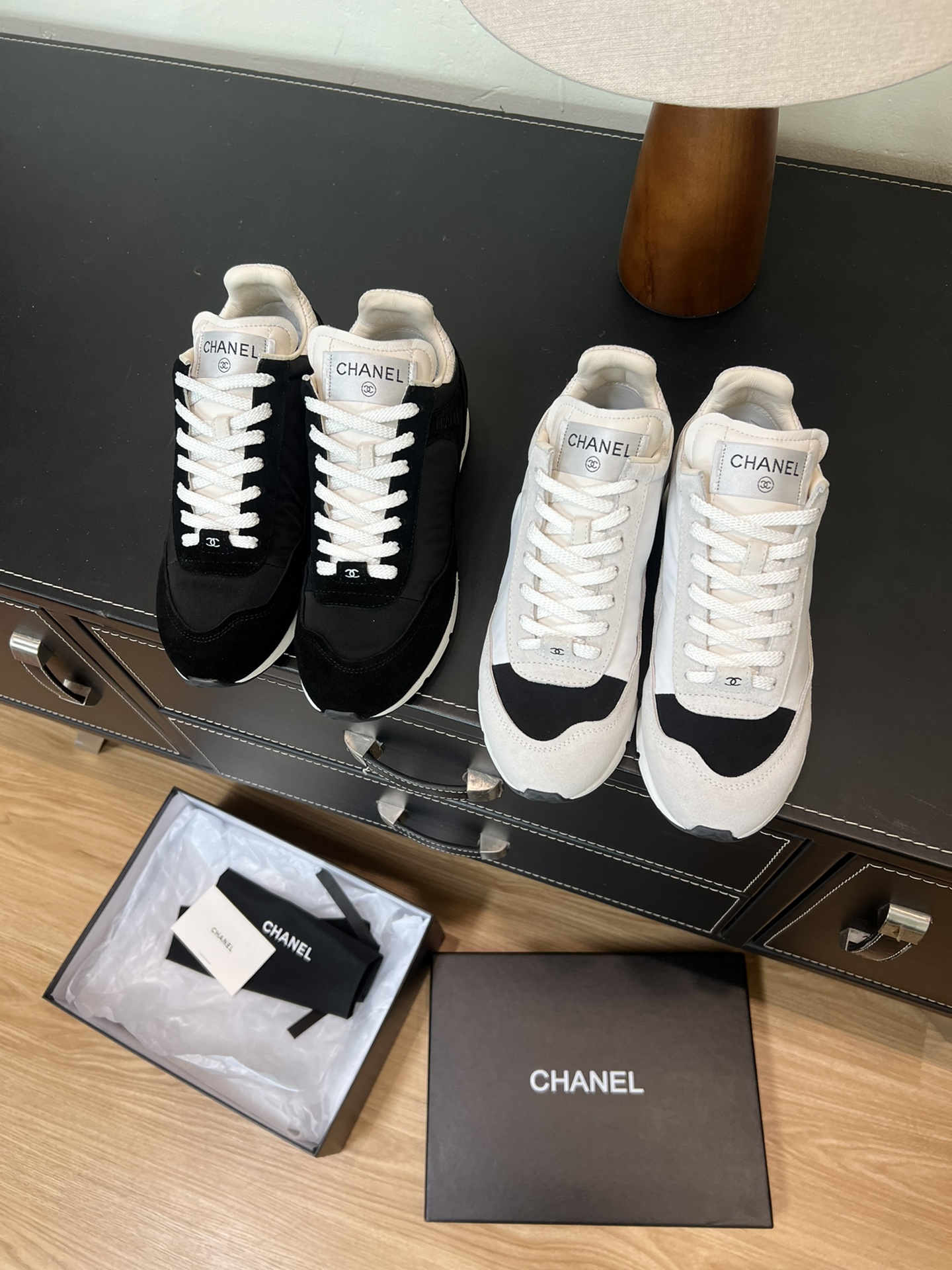 [TOP] CHANEL Cow Suede Patchwork Space Cloth Sports Shoes - 2 Colors