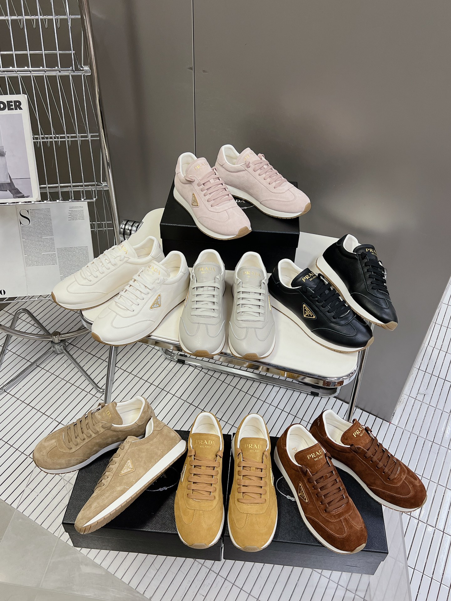 [TOP] PRADA Men's Litchi Patterned Calfskin Casual Shoes - 7 Colors