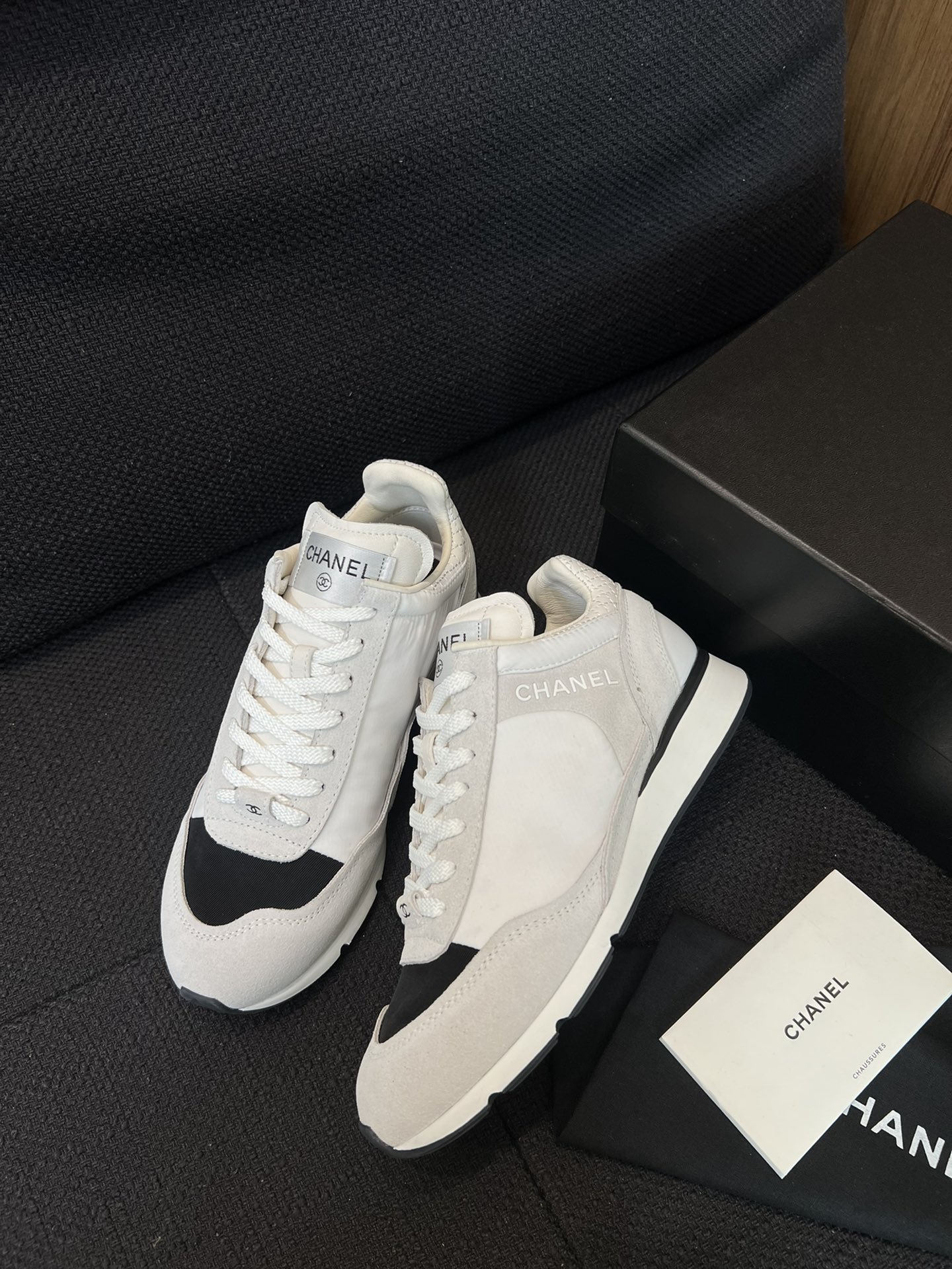 [TOP] CHANEL Cow Suede Patchwork Space Cloth Sports Shoes - 2 Colors