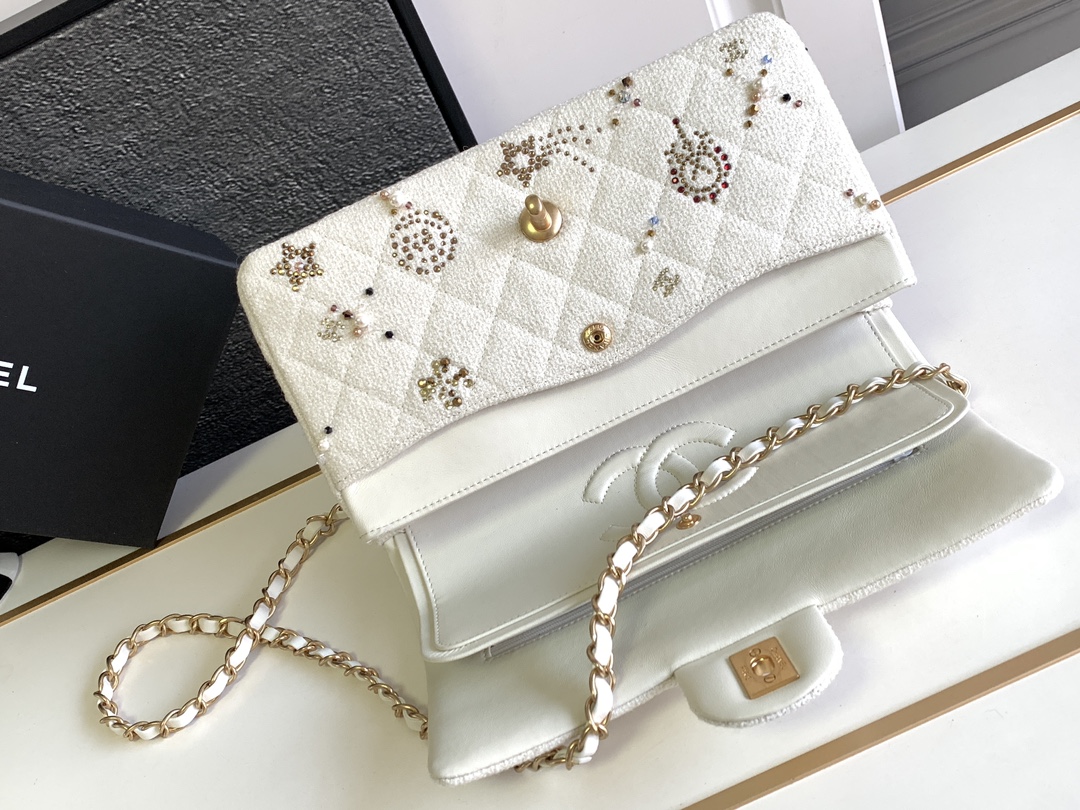 [TOP] CHANEL Pearls Flab Bags 25.5cm - Black/White - GHW