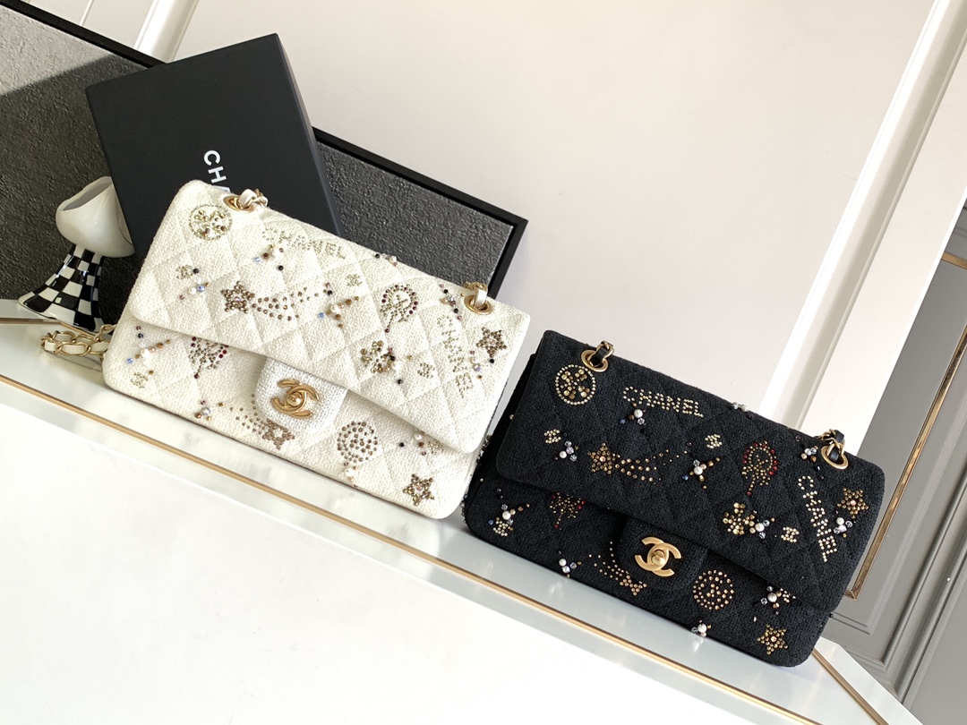 [TOP] CHANEL Pearls Flab Bags 25.5cm - Black/White - GHW