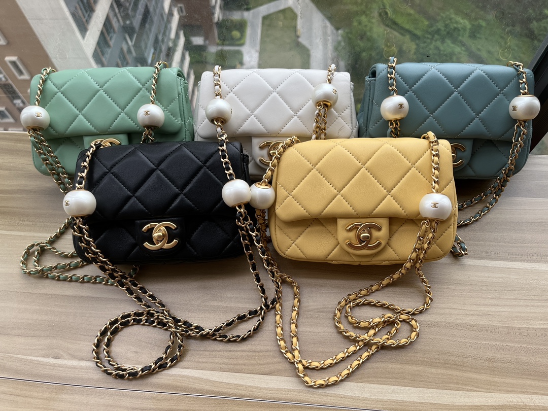[TOP] CHANEL Lambskin Pearl Adjustment Ball CF Chain Pack 13*20.5*6.5cm - 5 Colors&GHW