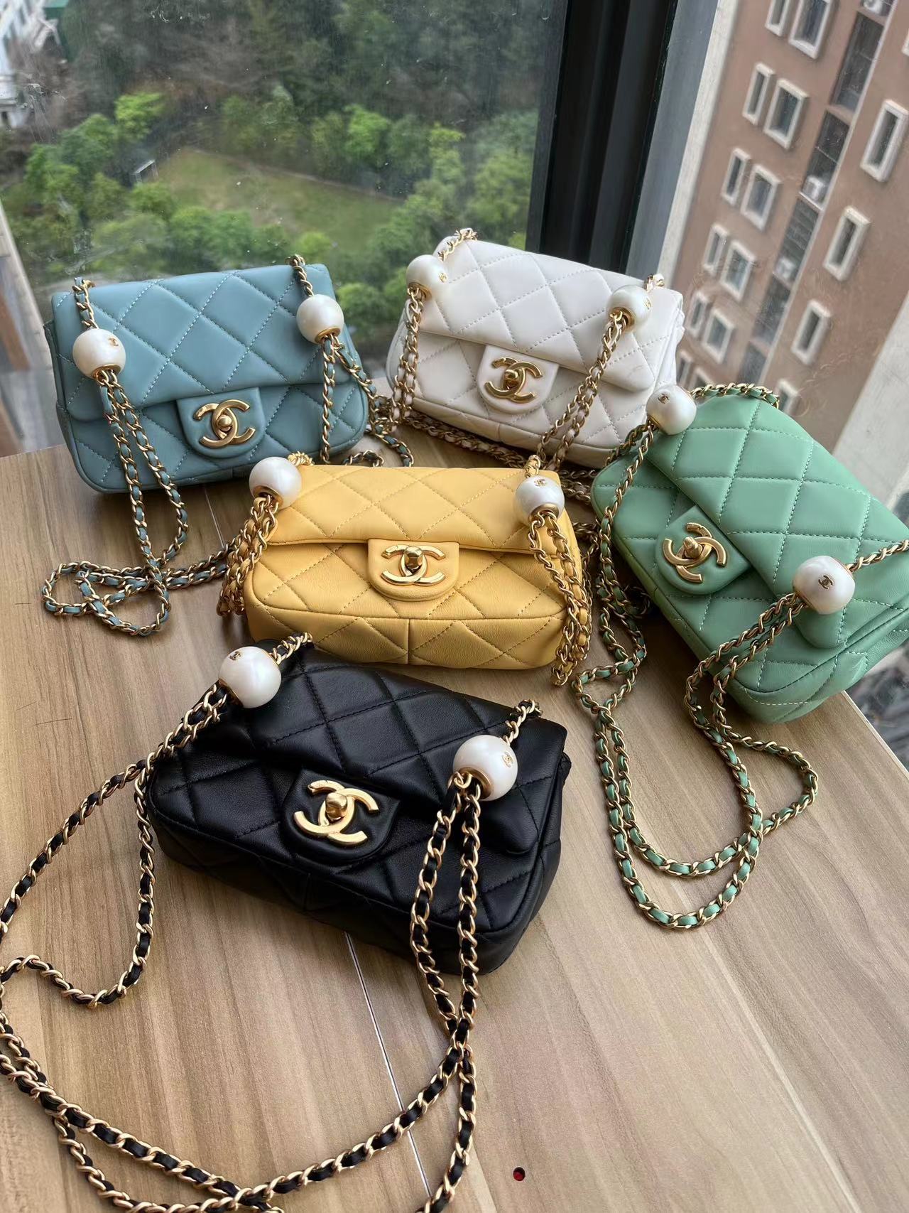 [TOP] CHANEL Lambskin Pearl Adjustment Ball CF Chain Pack 13*20.5*6.5cm - 5 Colors&GHW