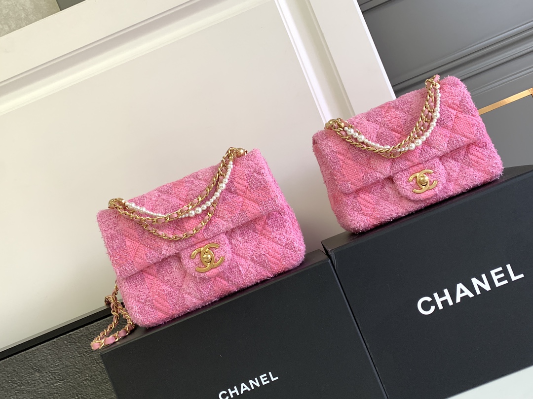 [TOP] CHANEL Pearl Flab Bags - 18*13*7cm/20*15*7cm - GHW