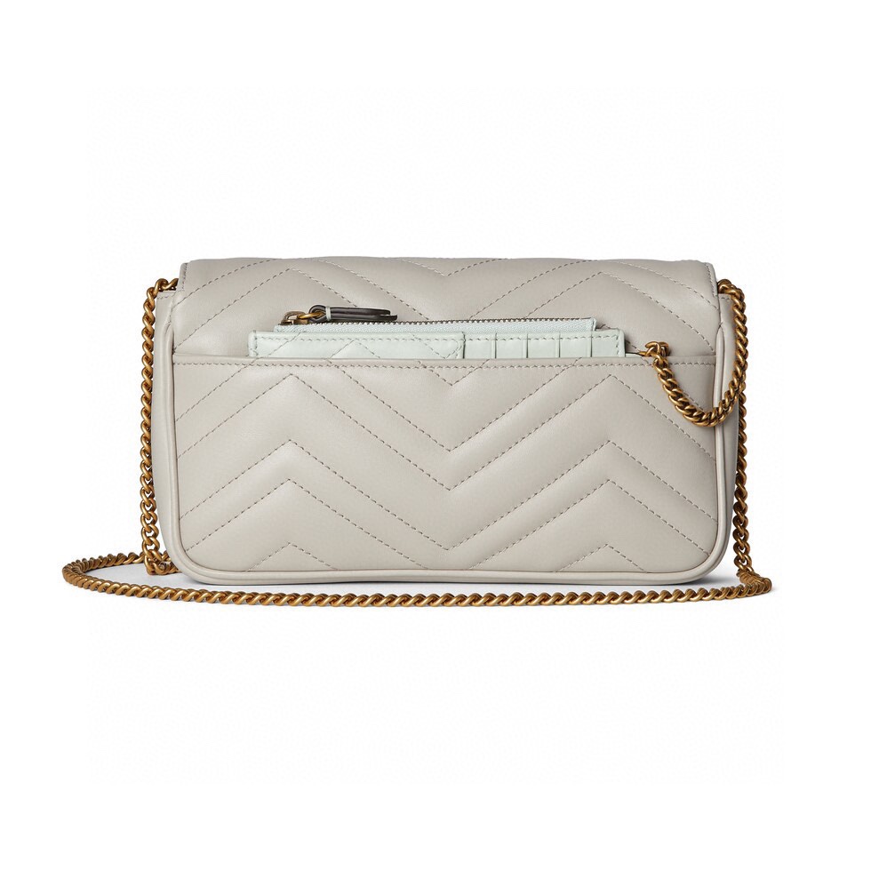 [TOP] GUCCI GG Marmont Series Chain Bag 21x12x5cm - Light Gray & GHW