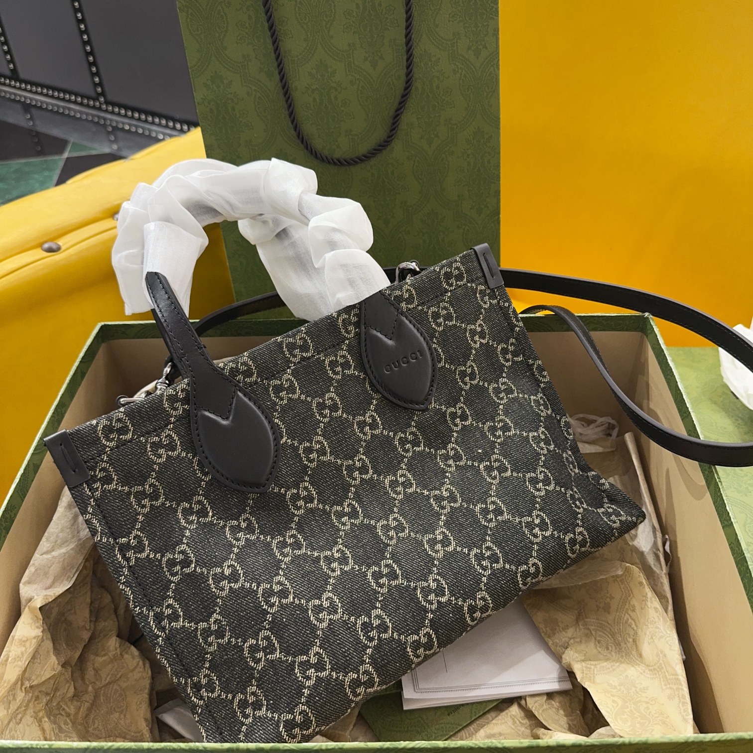 [TOP] GUCCI Ophidia Black Medium Tote 27x19x11cm